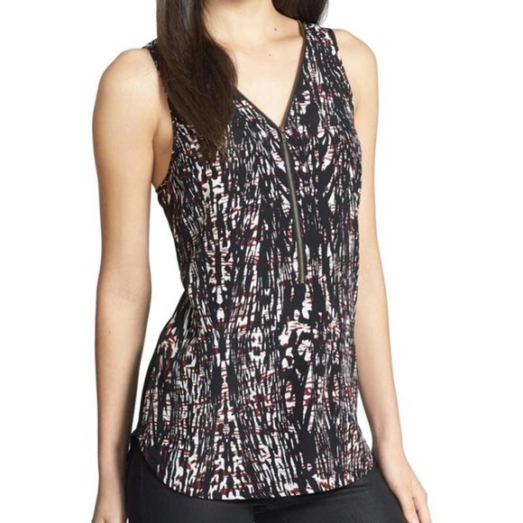 Trouve Tops - Trouve Tank Top Size XS Zip V-Neck Sleeveless Maroon Tribal Print Black White